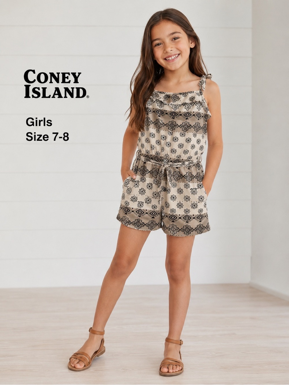 CONEY ISLAND Stylish Patterned casual fashion chic girls romper/size 7-8